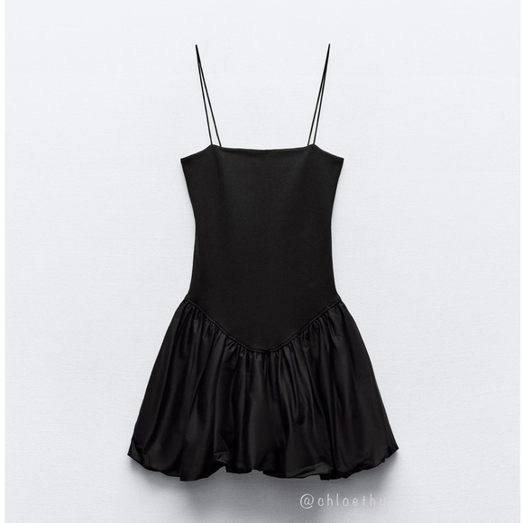 Zara MIXED RIB POPLIN BALLOON DRESS - Picture 2 of 13